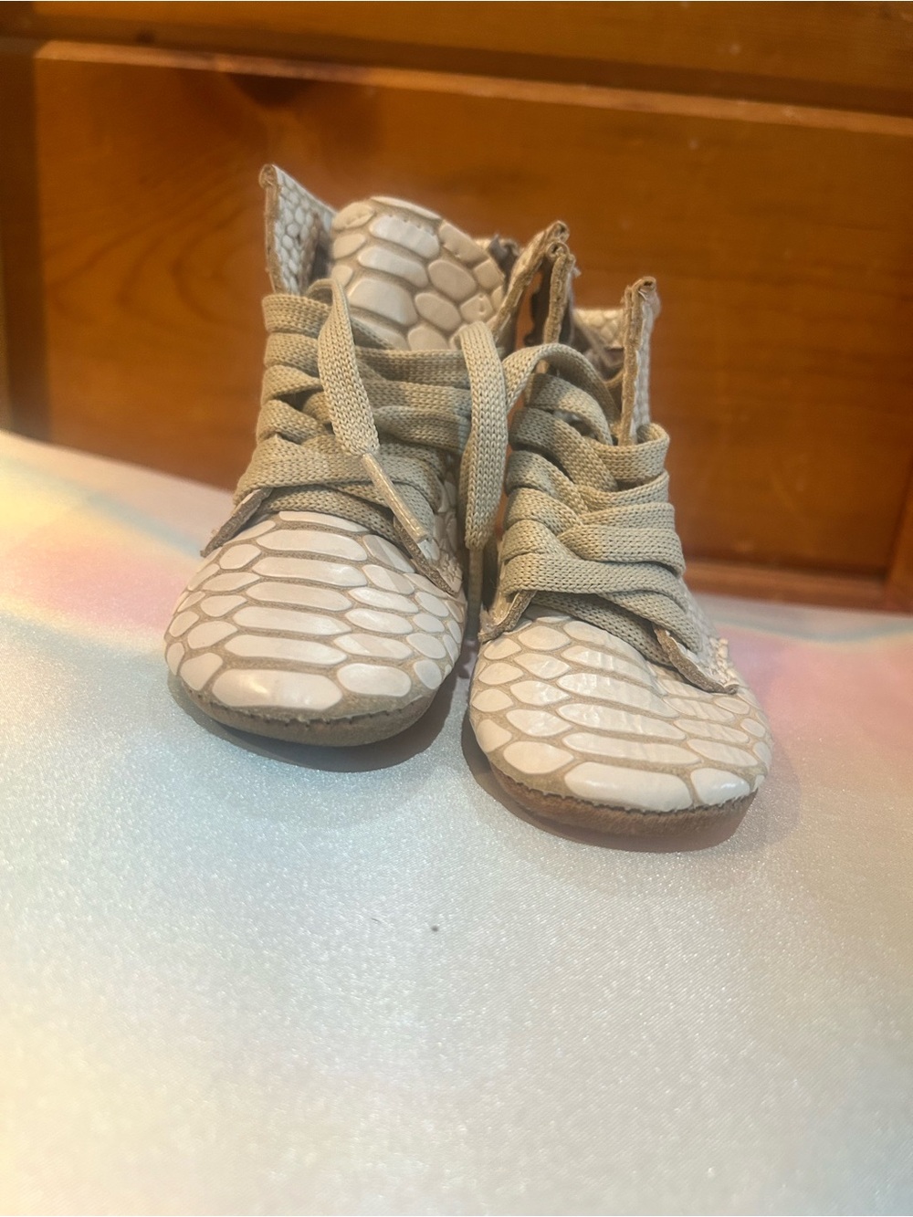 Freebird by Steven Tan Faux-Snake Lace-Up Baby Walkers